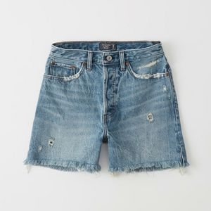Abercrombie High-Rise Mid Length Denim Mom Shorts